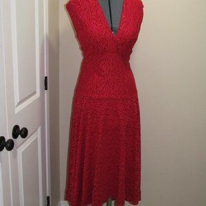 Red Lace V Neck Dress